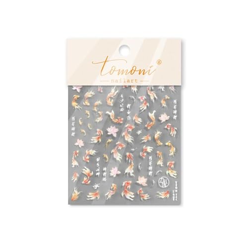 5D Embossed Goldfish Nail Stickers Sparkly Koi Fish Nail Art Decals