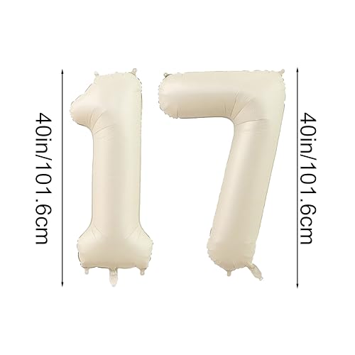 40 Inch Cream White Number 17 Foil Balloon for Birthday & Wedding