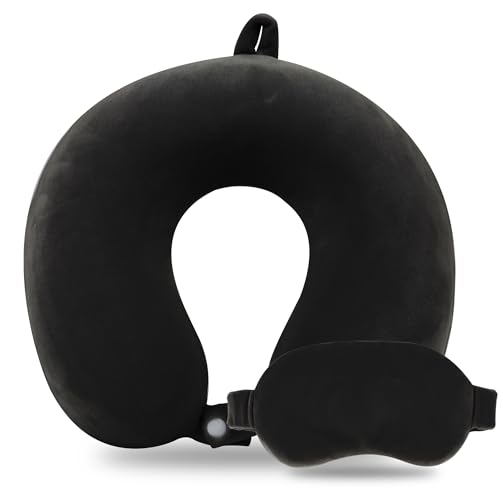Sexysamba Memory Foam Travel Pillow Set with Eye Mask - Black