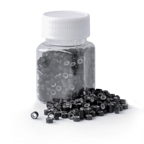 BUPPLER 500PCS Silicone Lined Micro Rings Beads for Hair Extensions Black