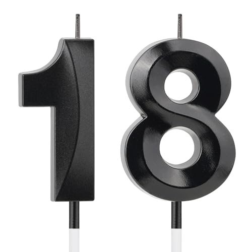 Black Number 18 Birthday Candle 4.7-Inch Glossy Cake Topper