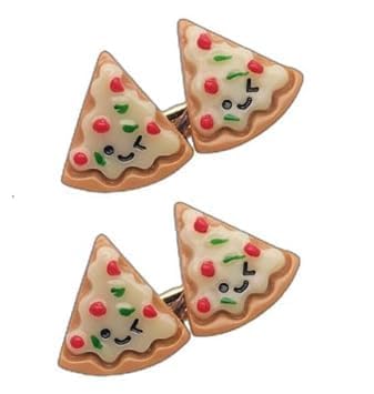 Smiley Pizza Hair Clips 2Pcs - Cute Non-Slip Food Hair Accessories