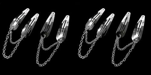 Czhotg 4Pcs Silver Metal Snap Hair Clips with Chain Cross & Heart Pendants