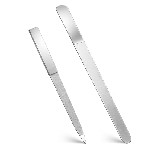 2 PCS Metal Nail File Set, Double-Sided Stainless Steel Nail Files for Manicure