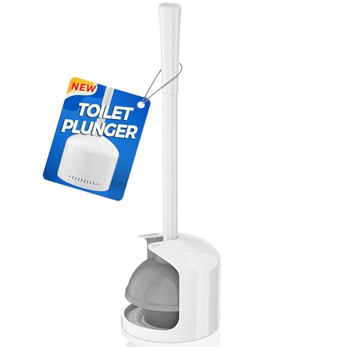 TRENTI Heavy Duty Toilet Plunger with Ventilated Drip-Free Holder, White