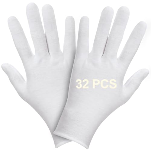 FOTKYXH 32PCS Thin White Cotton Gloves for Dry Hands Eczema Overnight Spa