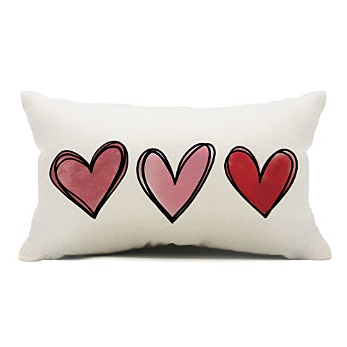 Valentines Day Heart Lumbar Pillow Cover 12x20 Pink Soft Polyester