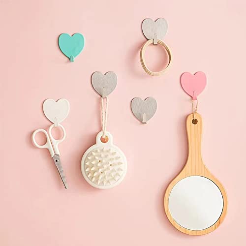 Heart Wall Hooks, Light Pink Stainless Steel Adhesive Hooks (6 Pack)