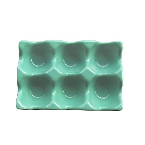 Bealuffe 6-Cup Ceramic Egg Holder Tray - Green Kitchen Storage Container