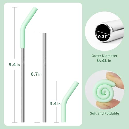 6.7-Inch Reusable Stainless Steel Drink Straws with Silicone Tips & Brush - Colors 3