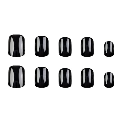 UEYRSEDB Black Press on Nails Short Square False Nails 24Pcs