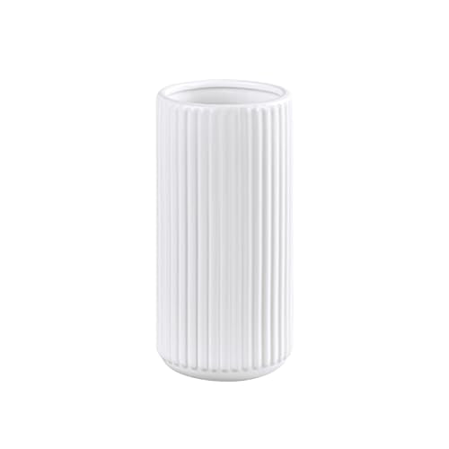 TIMEFOTO White Ceramic Flower Vase 6 Inch - Small Decorative Ribbed Centerpiece for Home & Office