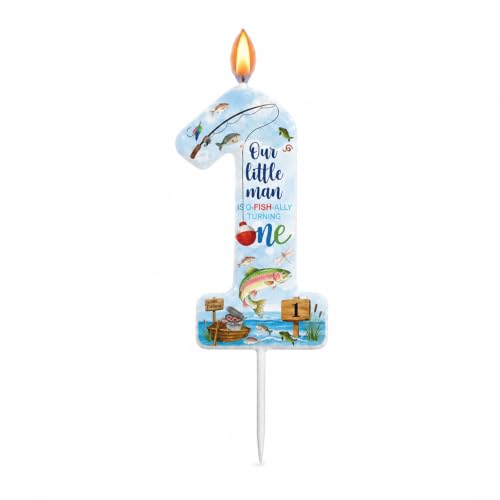 Ofishally Threelf First Birthday Number 1 Candle – Fishing Theme Cake Topper