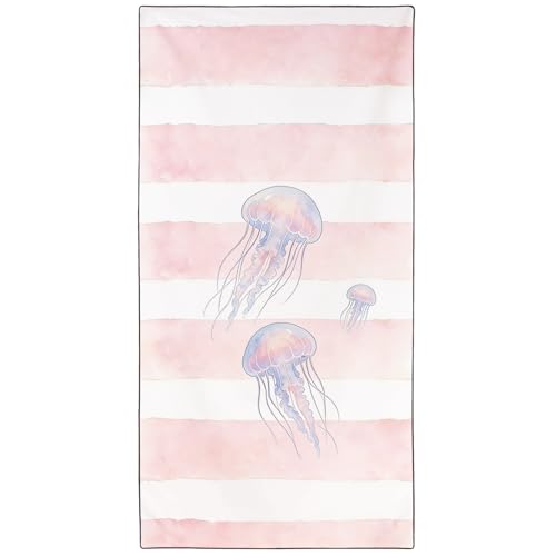 KLRIGR Oversized Jellyfish Beach Towel 36x72in Microfiber Sand-Free Quick Dry - Stripe Watercolor