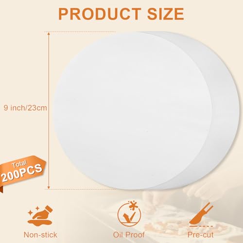 Vivinin 200PCS Non-Stick 9-Inch Parchment Paper Rounds for Baking