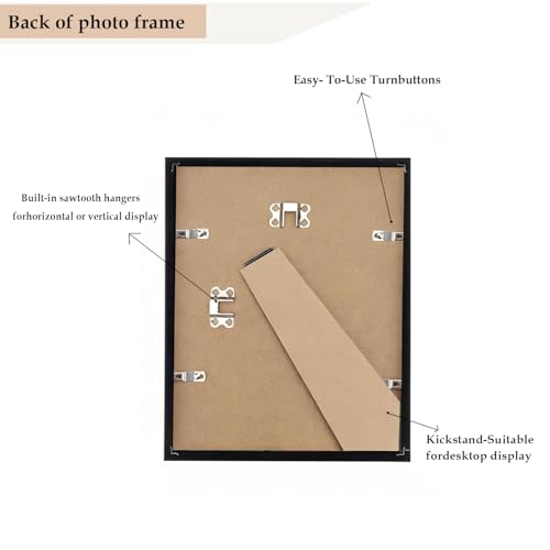 8x10 Black Picture Frame for Wall Display - Fits 5x7 with Mat