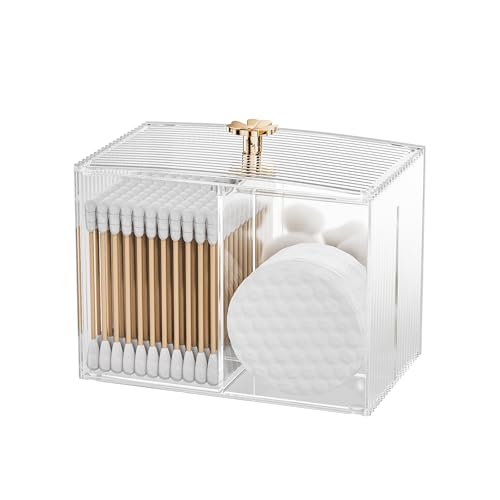 Oasiteege Clear Plastic 3 Slots Q Tip Holder with Lid & Non-slip Base