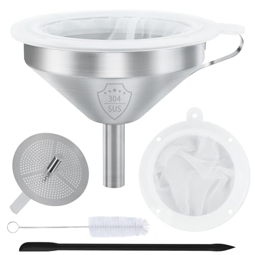 5-Inch Stainless Steel Funnel with Filter and Silicone Scraper