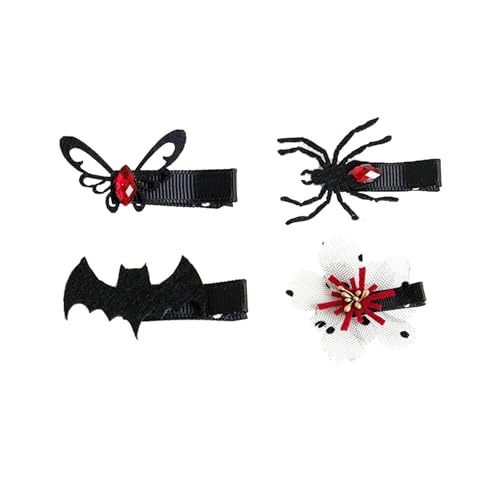 Gothic Halloween Hair Clips Bat Spider Felt Duckbill Clips Set 4Pcs