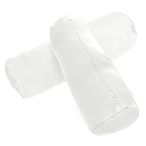White Satin Neck Bolster Pillow Covers 2-Pack - Breathable, Zippered, 18x6 Inch