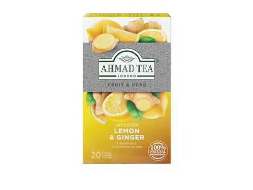 Ahmad Tea Lemon & Ginger Herbal Tea, Decaffeinated Teabags, 20 Count