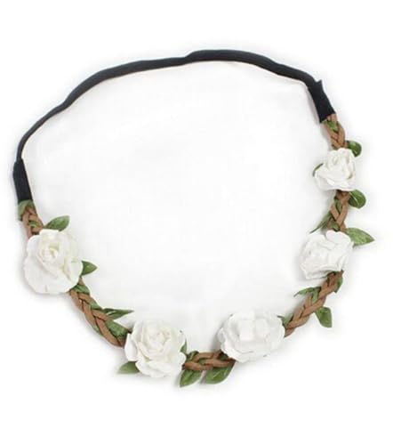 White Floral Garland Headband Bohemian Flower Crown for Wedding and Festivals