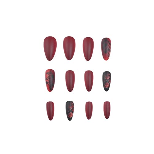 Valentine Heart Press on Nails Short Almond Matte Fake Nails - 24Pcs