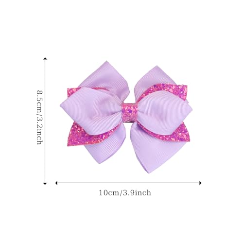 Sokfone 4" Glitter Violet Ribbon Hair Bow Clip - Sparkly Alligator Barrette