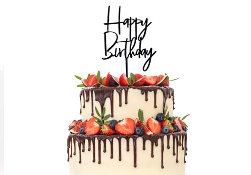 Black Acrylic Happy Birthday Cake Topper Reusable Party Decoration