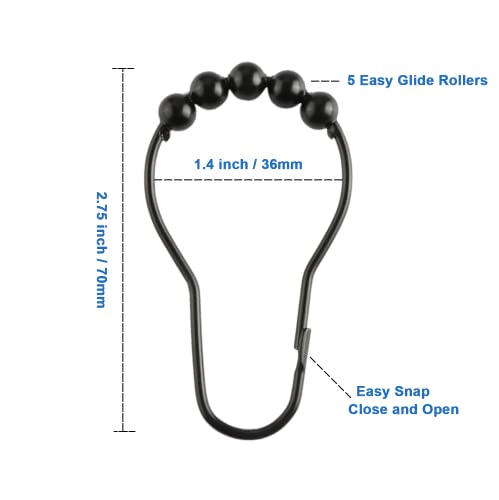 Matte Black Rustproof Shower Curtain Rings - Set of 12 Hooks
