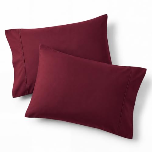 Bedsure Standard Pillowcases - Set of 2 Burgundy Red Brushed Microfiber