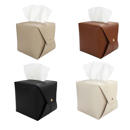 Frayot 4-Pack Square Tissue Box Cover, Soft Faux Leather Holder (4 Colors)
