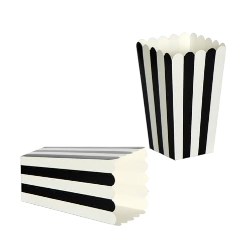 XIEHE 24 Pack Black Striped Popcorn Boxes for Movie Nights & Parties