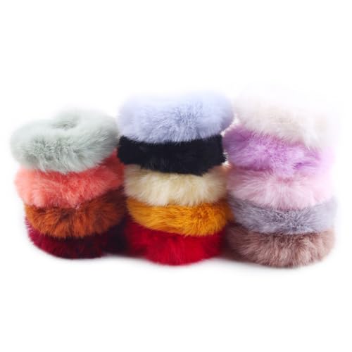 Spenlly Fluffy Plush Pom Pom Hair Scrunchies 4-Pack - Watermelon Red