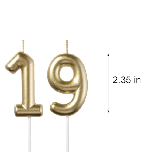 2.35 in Gold 19 Birthday Candles,19th Decorations for Boys Girls