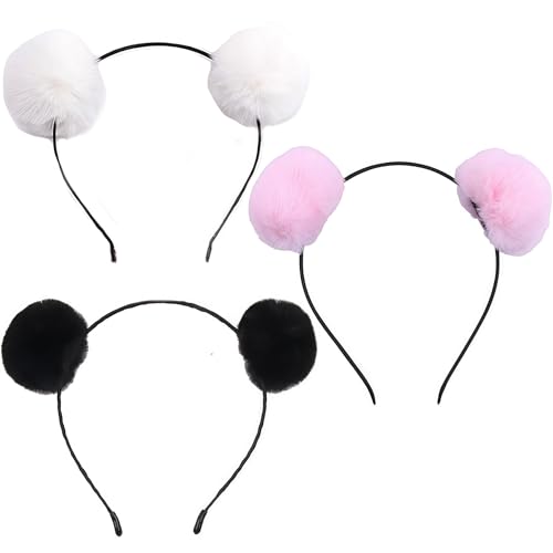 Ericotry 3 Pcs Cute Panda Ears Plush Headbands Soft Hair Hoops Assorted Colors