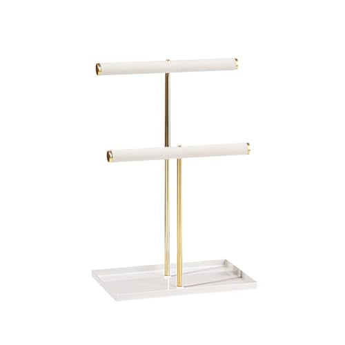2-Tier Velvet Jewelry Organizer Stand with Metal Tray - Gold