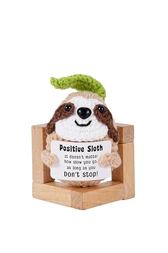 Handmade Positive Crochet Sloth with Encouragement Card