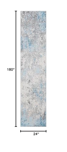 SAFAVIEH Tulum Collection Runner Rug - 2' x 15', Grey & Blue, Modern Abstract Design, Non-Shedding & Easy to Clean, Ideal for Living Room, Hallway, Foyer, Bedroom (TUL207F)