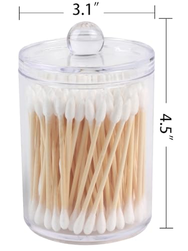 Aynoo 12 oz Acrylic Qtip Holder Dispenser Canister with Lid - Clear, Stackable Bathroom Organizer (1 Pack, 2.7 inches)