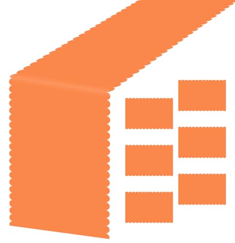 Orange Scalloped Plastic Table Runner - 6 Pcs Disposable 14x108 Inch for Wedding Party