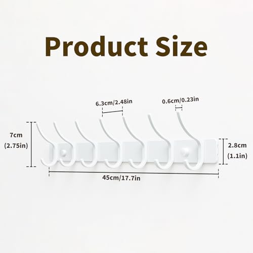 LONGstar 17-Inch Matte White 7-Hook Wall-Mounted Coat Rack