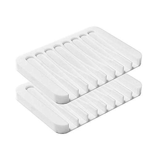 Summer Lemon White Silicone Soap Dish Holder 2-Pack - Anti-Slip Self-Draining Bathroom & Kitchen
