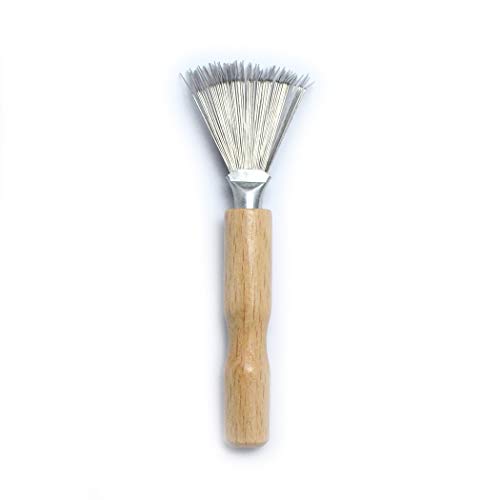Luwigs Metal Wire Hair Brush Cleaner Rake with Wooden Handle