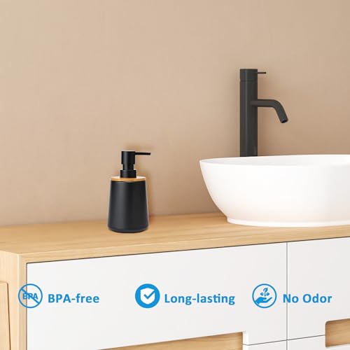 TOOZFO 12 oz Soap Dispenser Set - Modern Bamboo and Plastic Pump Bottle