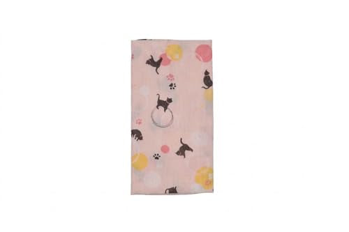 Japanese Cotton Tenugui Towel - Quick Dry, Lightweight Kitchen Towel (Cat Ball Pattern Pink)