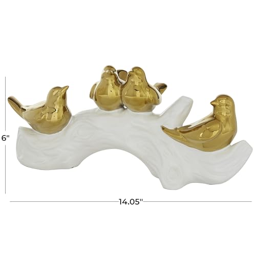 Deco 79 Porcelain Ceramic Bird Decorative Sculpture Home Decor Statue, Accent Figurine 14" x 5" x 6", Gold