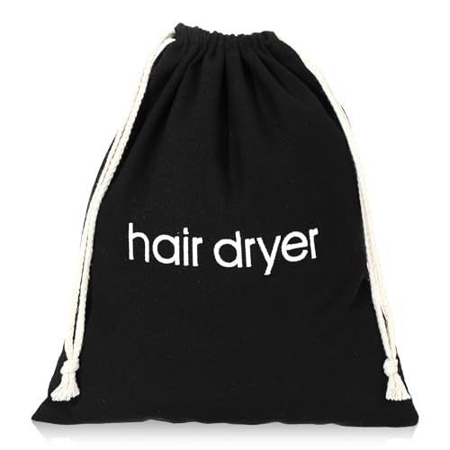 Black Canvas Hair Dryer Travel Bag 11.8x15 Inch Drawstring Storage Pouch
