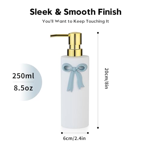 YAUKPH Light Blue Bow Soap Dispenser with Gold Pump - 8.5oz Bathroom Decor