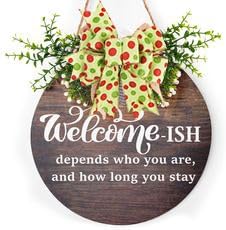 SIMISI Ribbon Christmas Bow - Rustic Green & Red Dots Burlap Decor for Wreaths & Trees | 9.5 x 13 Inch